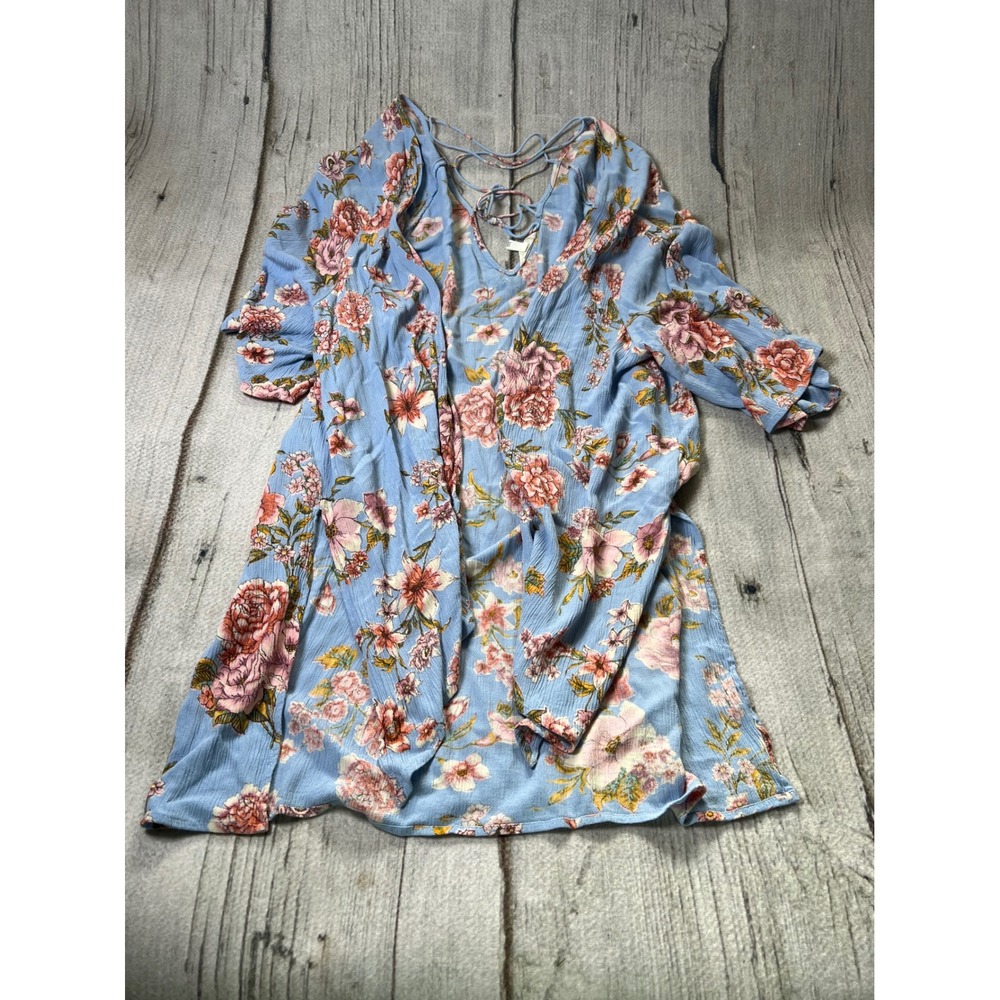 Billabong Women S/M Blue Floral Boho cover‎ up kimono
